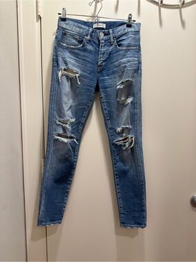 Moussy Vintage Skinny Ripped Jeans in Medium Blue
